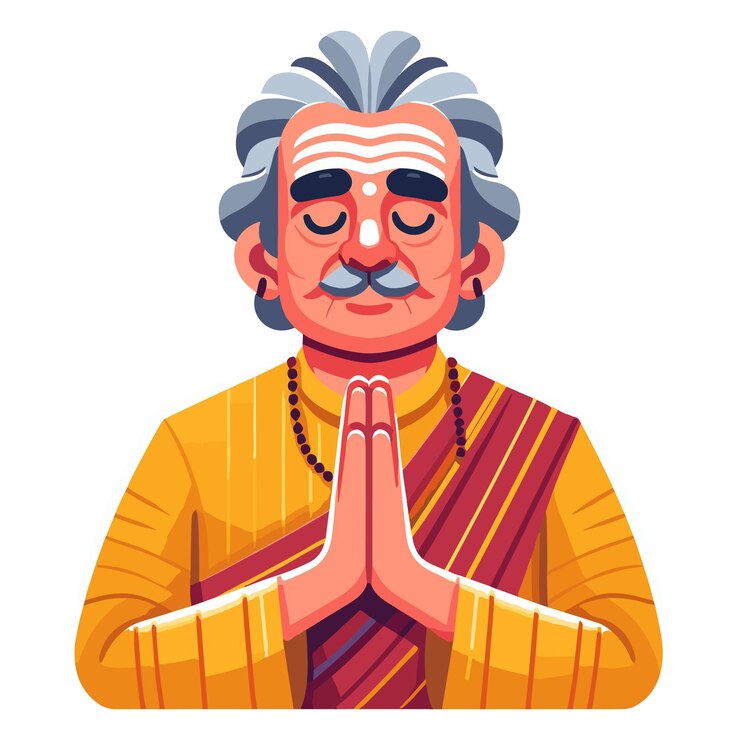 Vector cartoon indian man with traditional clothes and namaste vector illustration