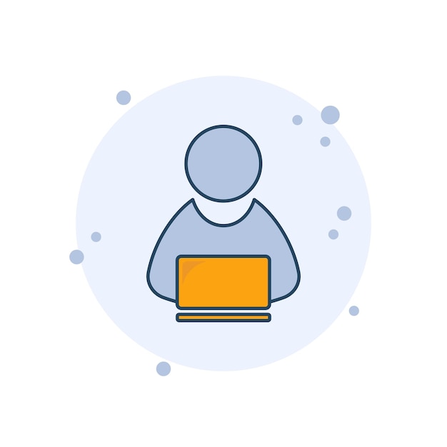Cartoon person with laptop icon vector illustration User working on bubbles background