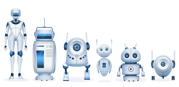 Cartoon robot. Futuristic droids and machine with artificial intelligence technology. Realistic kids toy robots and androids vector set. Illustration of futuristic robots, cartoon android mechanical