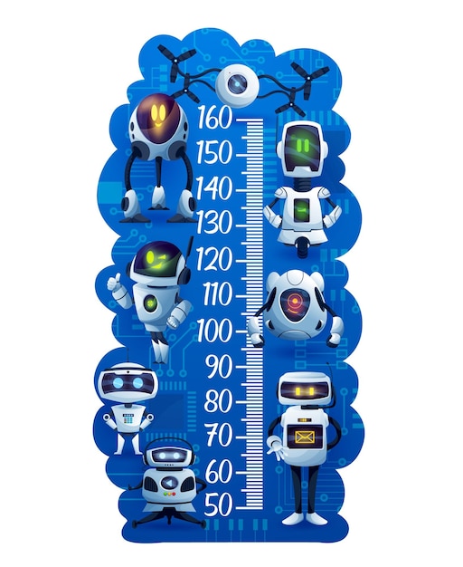 Cartoon robots and droids on kids height chart