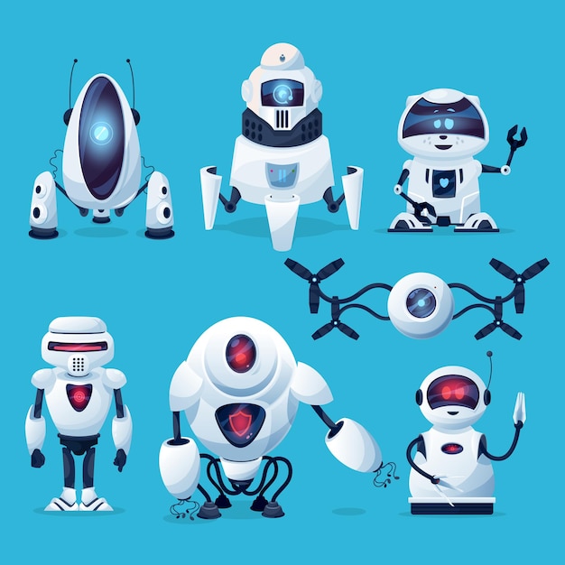 cartoon robots, cyborg characters, toys, bots, artificial intelligence technology.