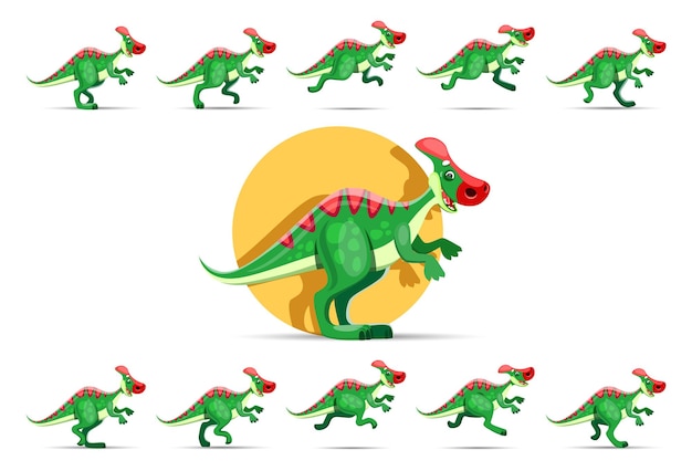 Cartoon running dinosaur character game animation
