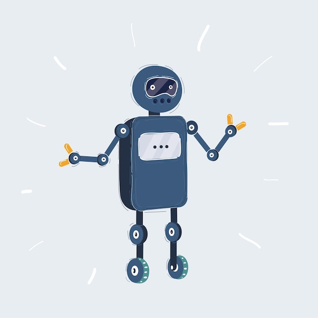 Cartoon vector illustration of a happy little robot with green eyes