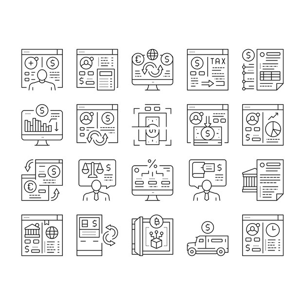 Cash services bank collection icons set vector