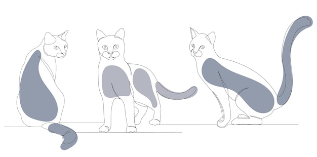 Cats continuous line drawing sketch vector