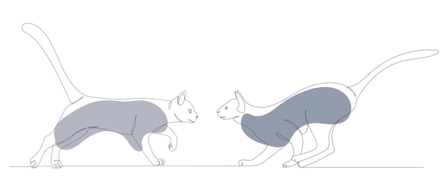 Cats drawing in one continuous line isolated vector