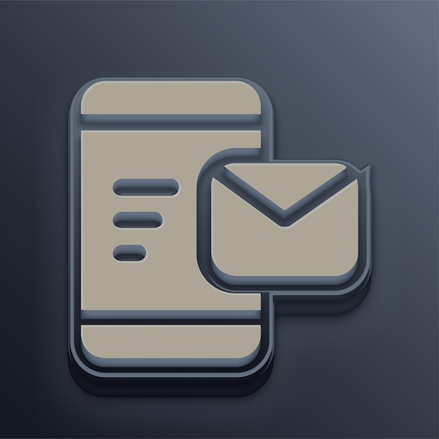 Cement Tone 3D Mobile Email Icon with Editable Gray Background