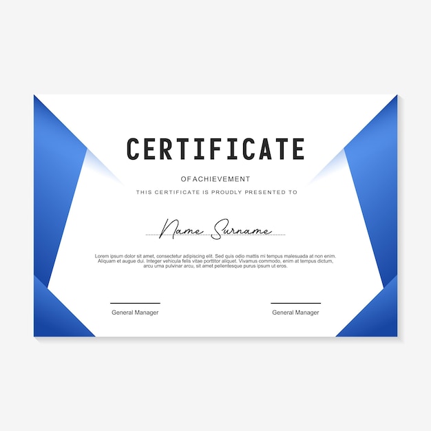 certificate design template with blue and orange gradient background