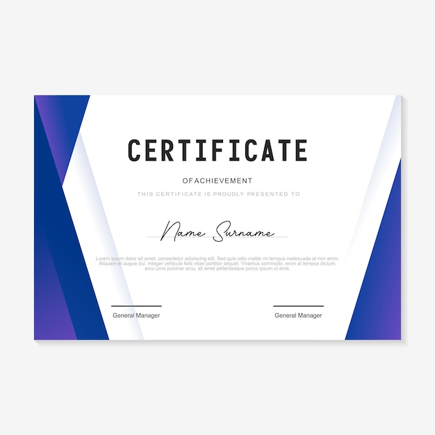 certificate design template with blue gradient background