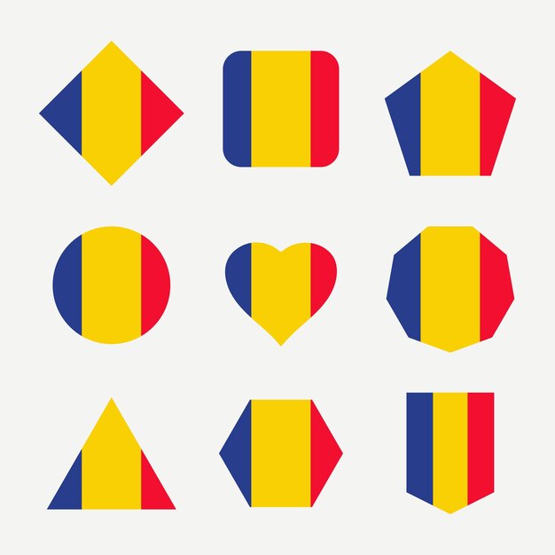 Chad national flag in different shapes Chad sticker flag collection Chad flag icon set
