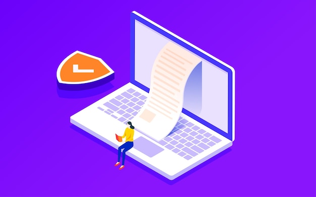 character sitting in front of computer with a lot of data on computer screen cyber security vector