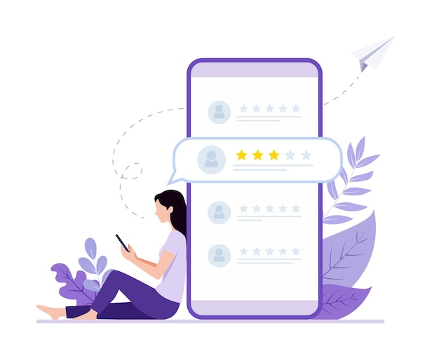 Characters Giving Five Star Feedback Vector customer review concepts