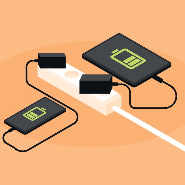 Charging A Smartphone And A Tablet Vector Graphics Isolated On Transparent Background