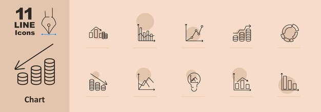 Chart set icon Bar chart line pie stacked coins decrease graph increase graph statistical chart Venn diagram financial pyramid Data analysis and statistics