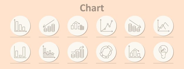 Chart set icon Bar graph coins growth declining graph line donut chart pie chart bar analytics data idea