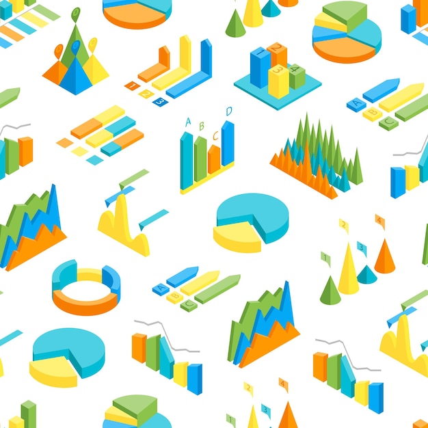 Charts and Graphs Seamless Pattern Background 3d Isometric View Vector