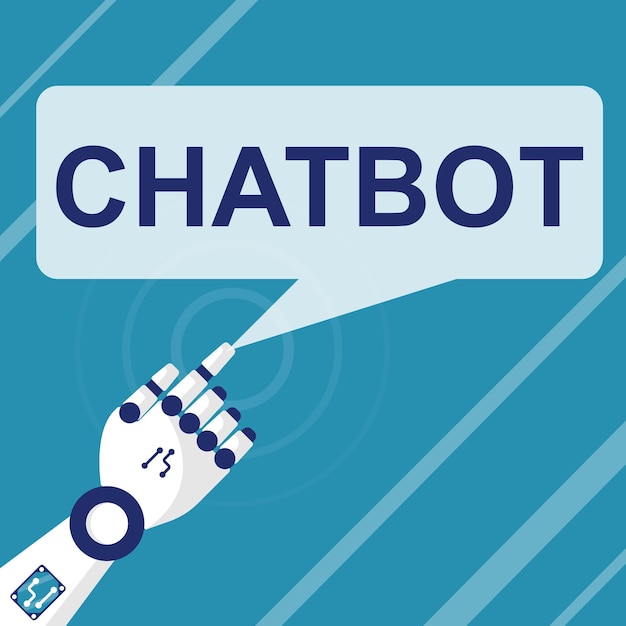 Chat Bot concept Virtual assistance website Artificial intelligence Dialog help service Robot hand is pressing on bubble with text Vector illustration flat design Future marketing
