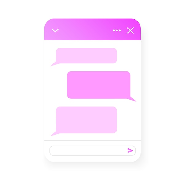 Chat bot screen template. Life chat pop up window with empty message bubbles. Virtual assistant