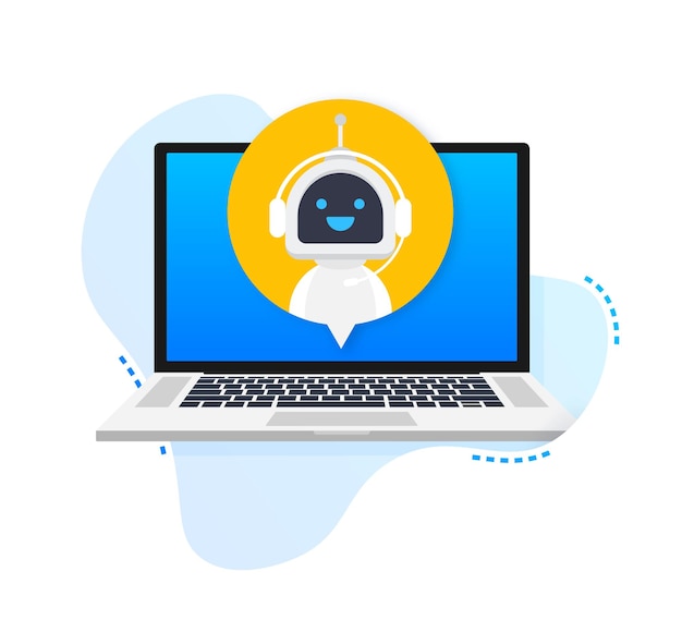 Chat Bot Using Laptop Computer Robot Virtual Assistance Of Website Or Mobile Applications