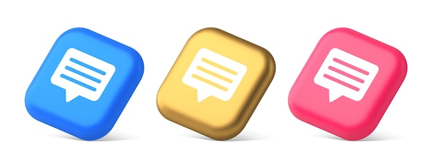 chat box button social networks texting internet communication 3d realistic icons