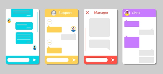 Chat messaging frame template collection. Smartphone chat mockup