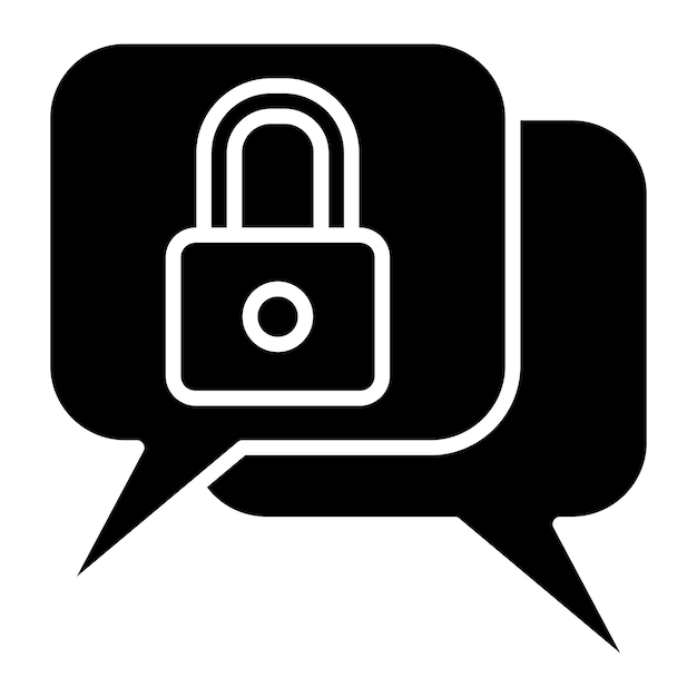 Chat Security Glyph Solid Black Illustration