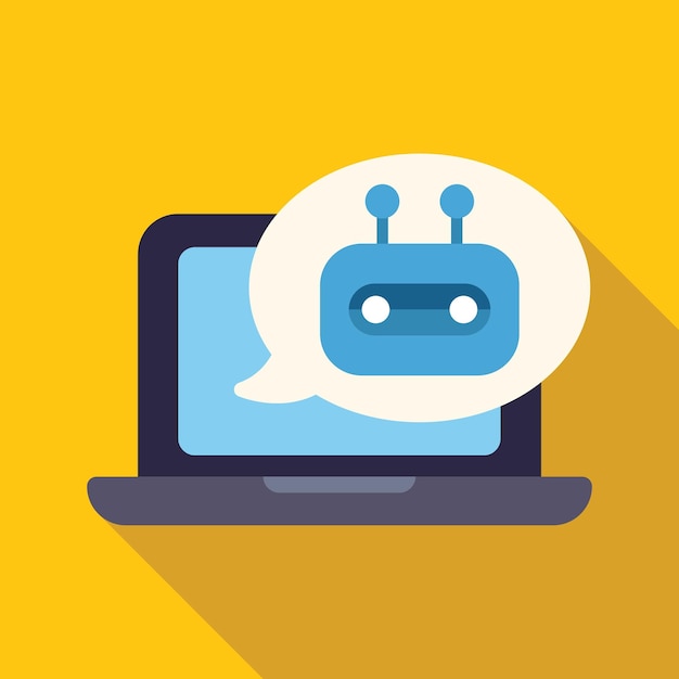 Chatbot speaking in speech bubble on laptop screen