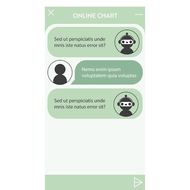 Chatbot window. User interface of application with online dialogue. Conversation with a robot assistant