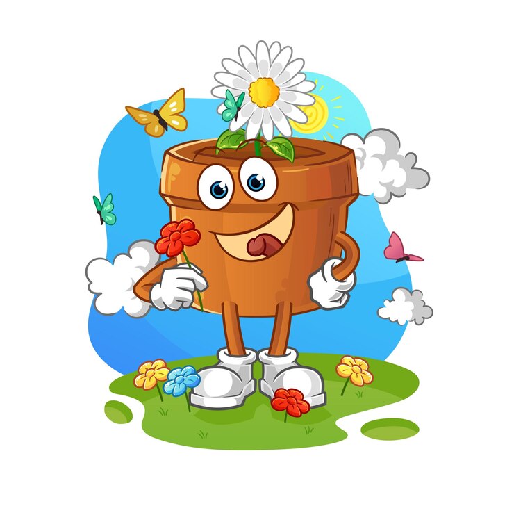 Vector chậu hoa hái hoa vào mùa xuân nhân vật vector