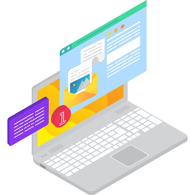 check mail on laptop computer vector icon