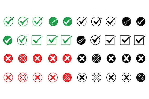 Check mark icon button set Check box icon with right and wrong buttons and yes or no checkmark icon