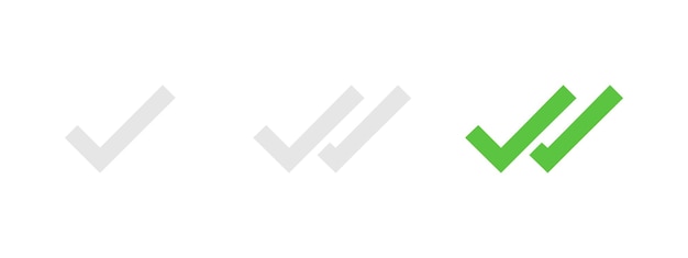 Check mark icon Single and double ticks in green color vector illustration Confirmation and read message status symbol Used in chat tasks and notifications sign