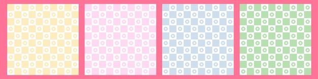 Checkered background retro style with cute daisy or chamomile flowers