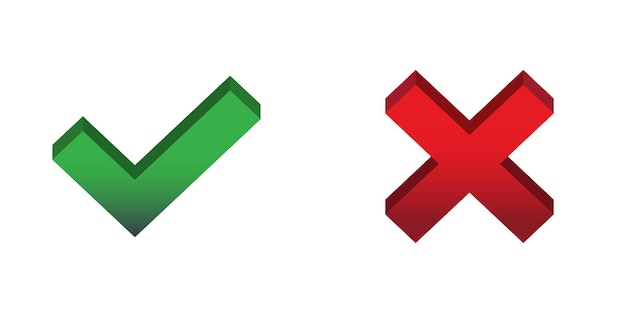 checkmark and cross in 3d icons flat vector illustration