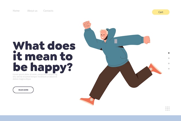 cheerful man jumping and running fast to happiness vector landing page template
