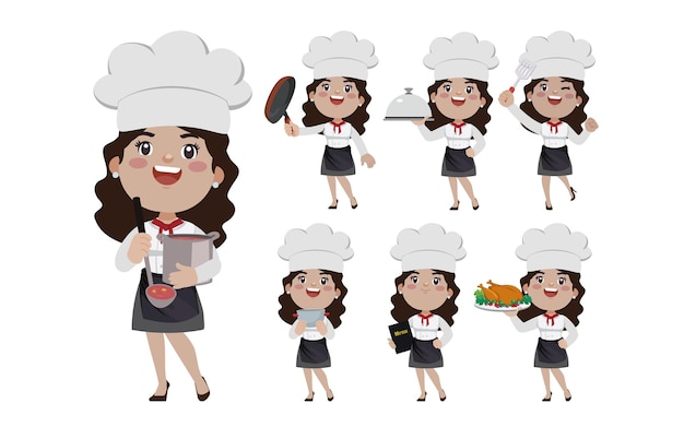 chef with different poses vector