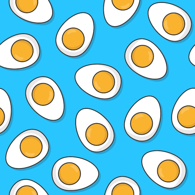 chicken boiled eggs seamless pattern on a blue background. eggs icon theme vector illustration