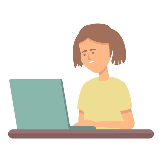 Child at the computer icon cartoon vector Kid learn School internet