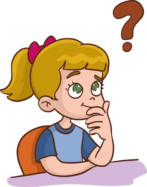 Child on question mark background Big question and solution Funny cartoon character