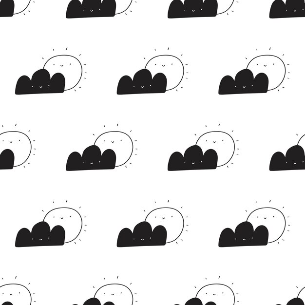 Childish seamless pattern Cloud silhouette and sun Kids design Illustration on white background