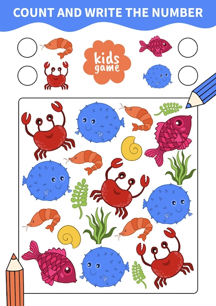 Children board game for preschoolers and primary school students worksheets Underwater life and marine animals. 