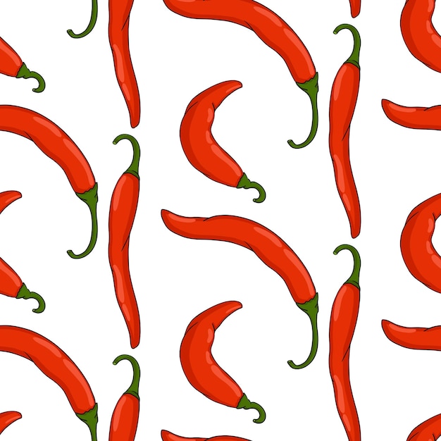 chilli pepper vector seamless pattern, isolated on white background.