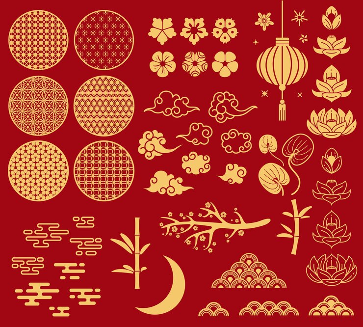 Vector chinese new year elements isolated on red