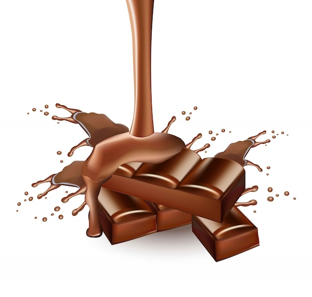 Chocolate splash Vector realistic. Delicious melted chocolate treat