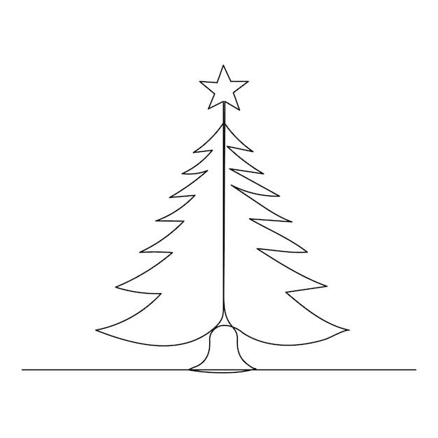christ mas tree continuous one line drawing of outline vector illustration