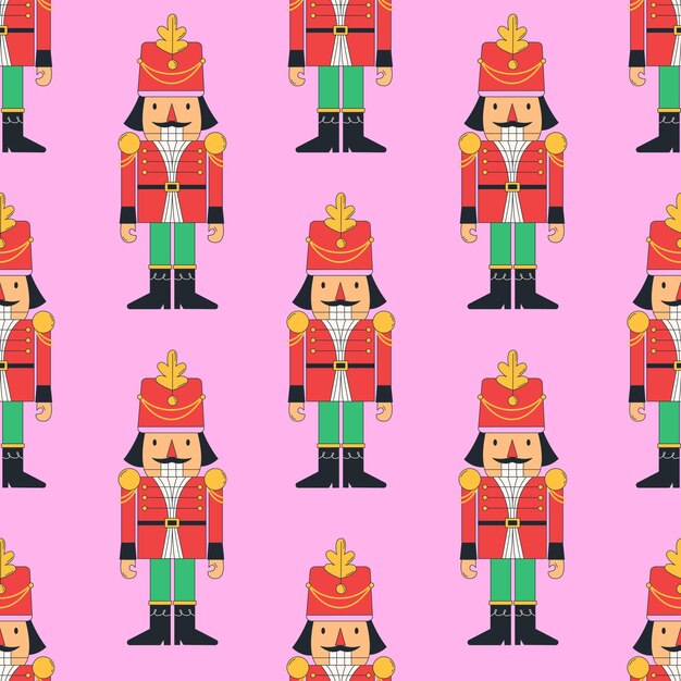 Christmas holiday seamless pattern with funny Nutcracker Vector illustration Colorful flat design