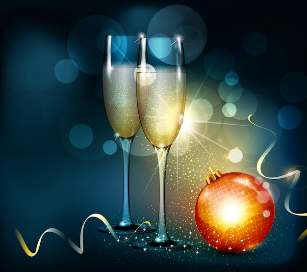 christmas illustration with two glasses and christmas ball