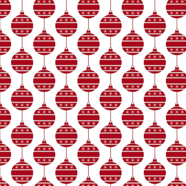 Christmas New Year seamless pattern in red and white colors with New Year's balls