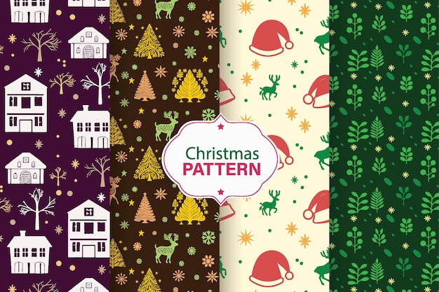 Christmas Patterns with Mistletoe and Holly Leaves