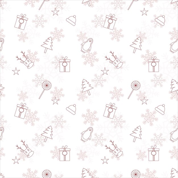 Christmas repeat pattern created with Christmas object outline shapes Seamless Christmas pattern